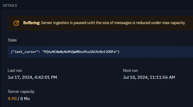 Overview of Visual Alerts in the User Interface when the Connector is in 'Buffering' Mode