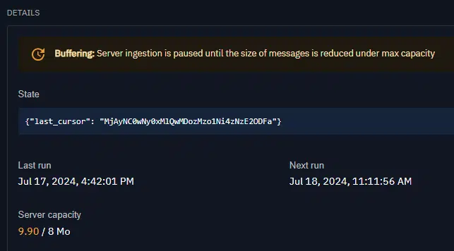 Overview of Visual Alerts in the User Interface when the Connector is in 'Buffering' Mode