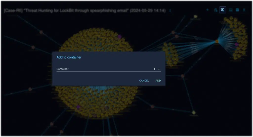 Add your investigation to the container (Case)