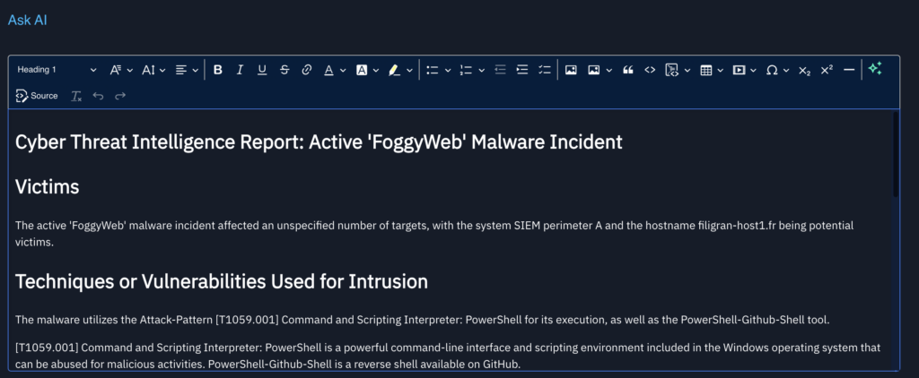 Ask AI to generate a report