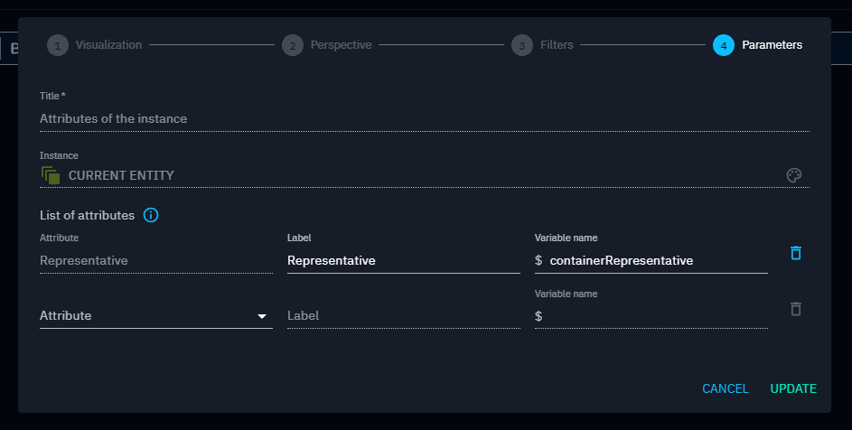 Configuration form of an attributes-widget of FINTEL template - Default attributes