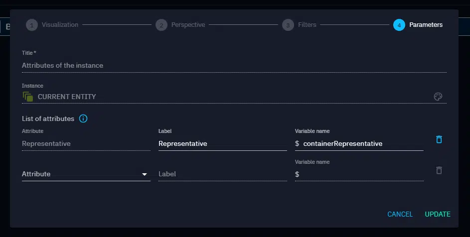Configuration form of an attributes-widget of FINTEL template - Default attributes