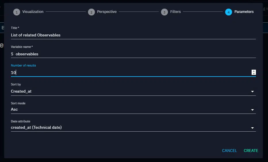 Parameters form for a FINTEL template widget