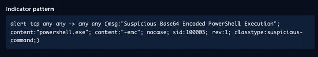 Figure 5: Indicator Pattern for Suricata Rule for detecting Base64 encoded PowerShell execution