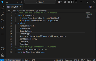 KQL Query Example using IOCs
