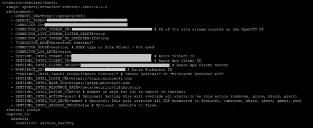OpenCTI Sentinel-Intel Connector Config in Docker-Compose.yml